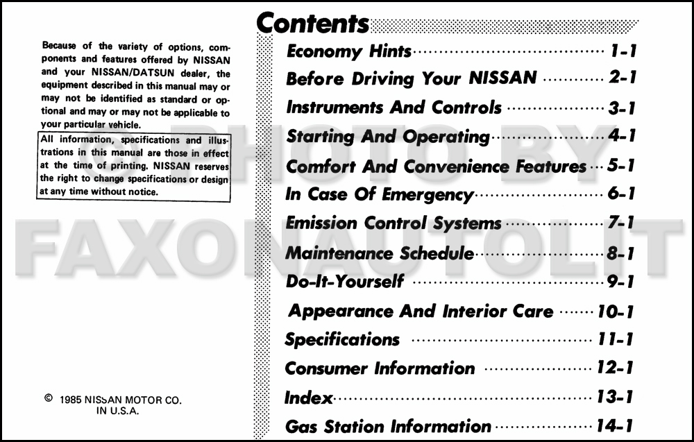 1986 Nissan Sentra  Owners Manual