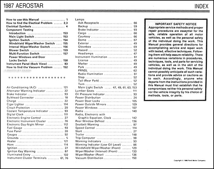 1987 Ford Aerostar Electrical & Vacuum Troubleshootng Manual Original