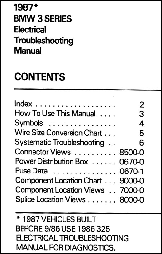 1987 BMW 3Series (325) Electrical Troubleshooting Manual First Edition