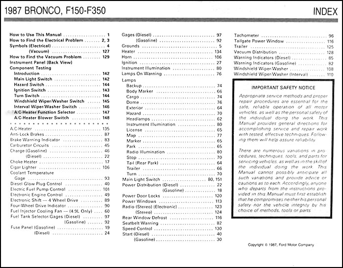 1987 Ford Bronco, F150, F250, F350 Electrical Troubleshooting Manual