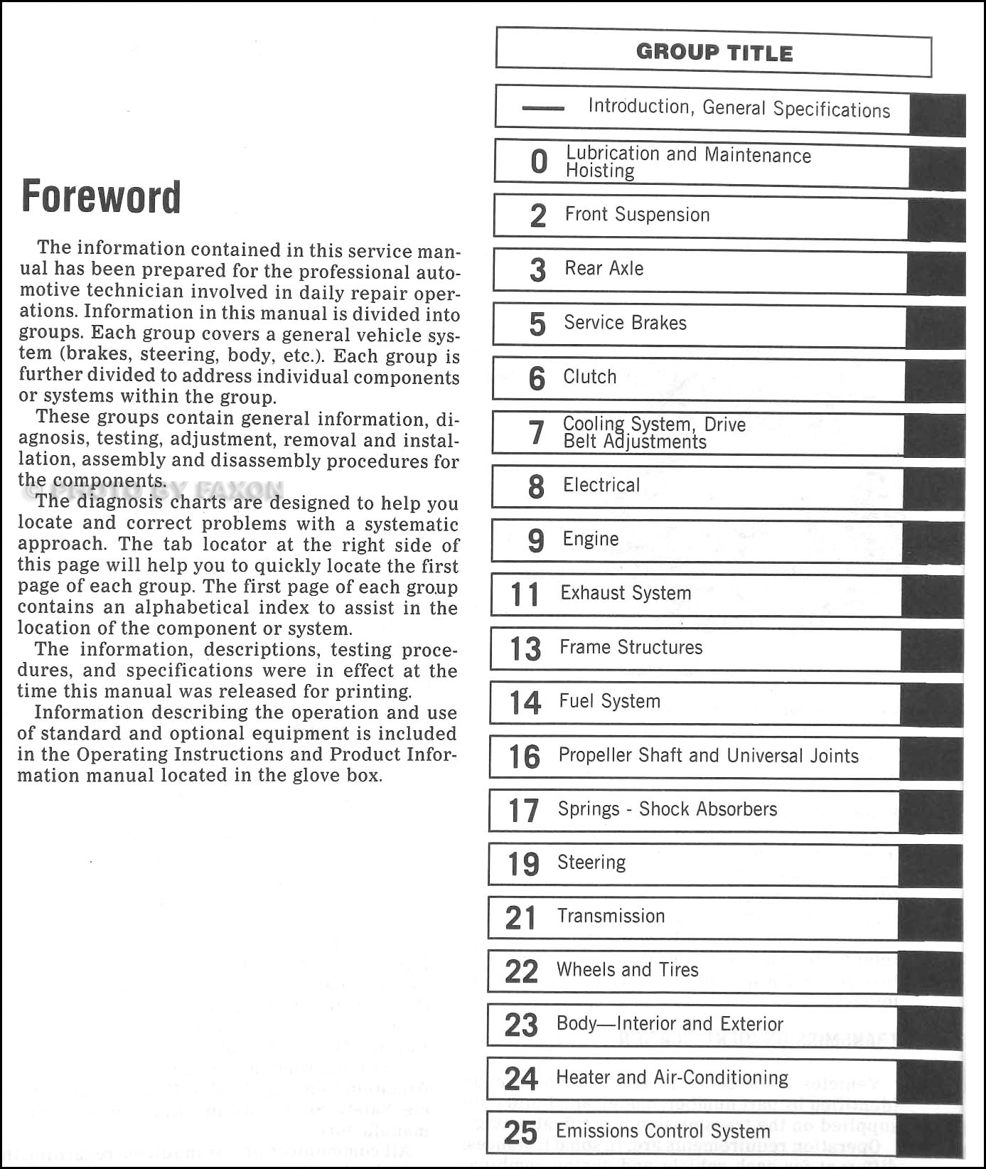 1987 Dodge Dakota Repair Manual Original · Table of Contents