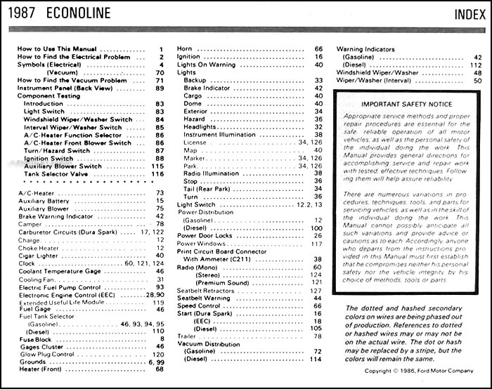 1987 Ford Econoline Van & Club Wagon Electrical Troubleshooting Manual