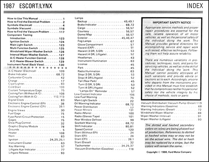 1987 Ford Escort, EXP, Mercury Lynx Electrical Troubleshooting Manual