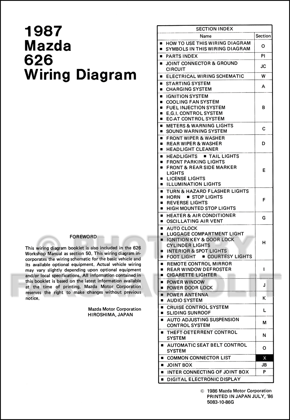 1987 Mazda 626 Wiring Diagram Manual Original