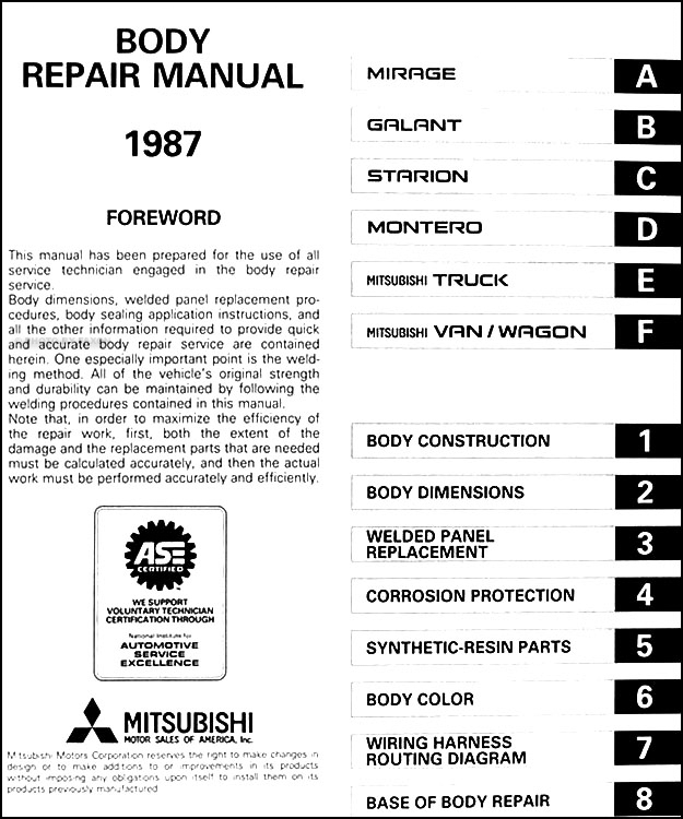 1987 Mitsubishi Body Manual Original