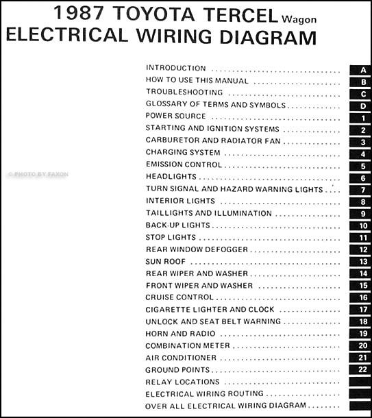 1986 Toyota Tercel Wiring Diagram Manual Original