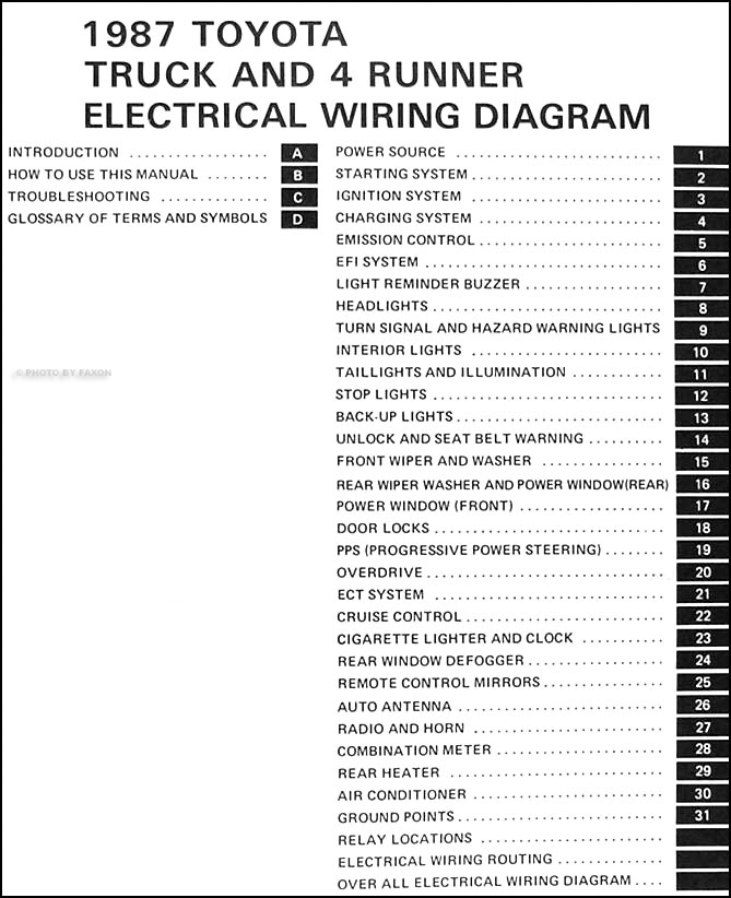 1987 Toyota Truck & 4Runner Wiring Diagram Manual Original