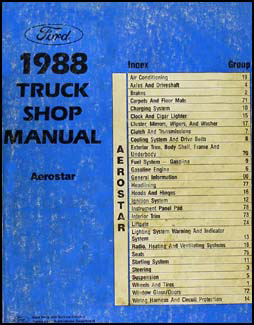 1988 Ford Service Specs Book Ranger Bronco II Aerostar