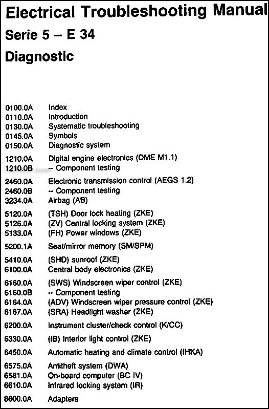 1988 BMW 5 Series Electrical Troubleshooting Manual