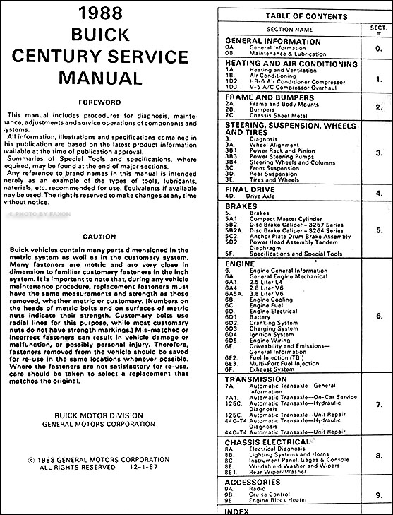 1988 buick century repair shop manual original 1988 Bmw 528E Wiring Diagram 1988 buick century repair manual original โท table of contents