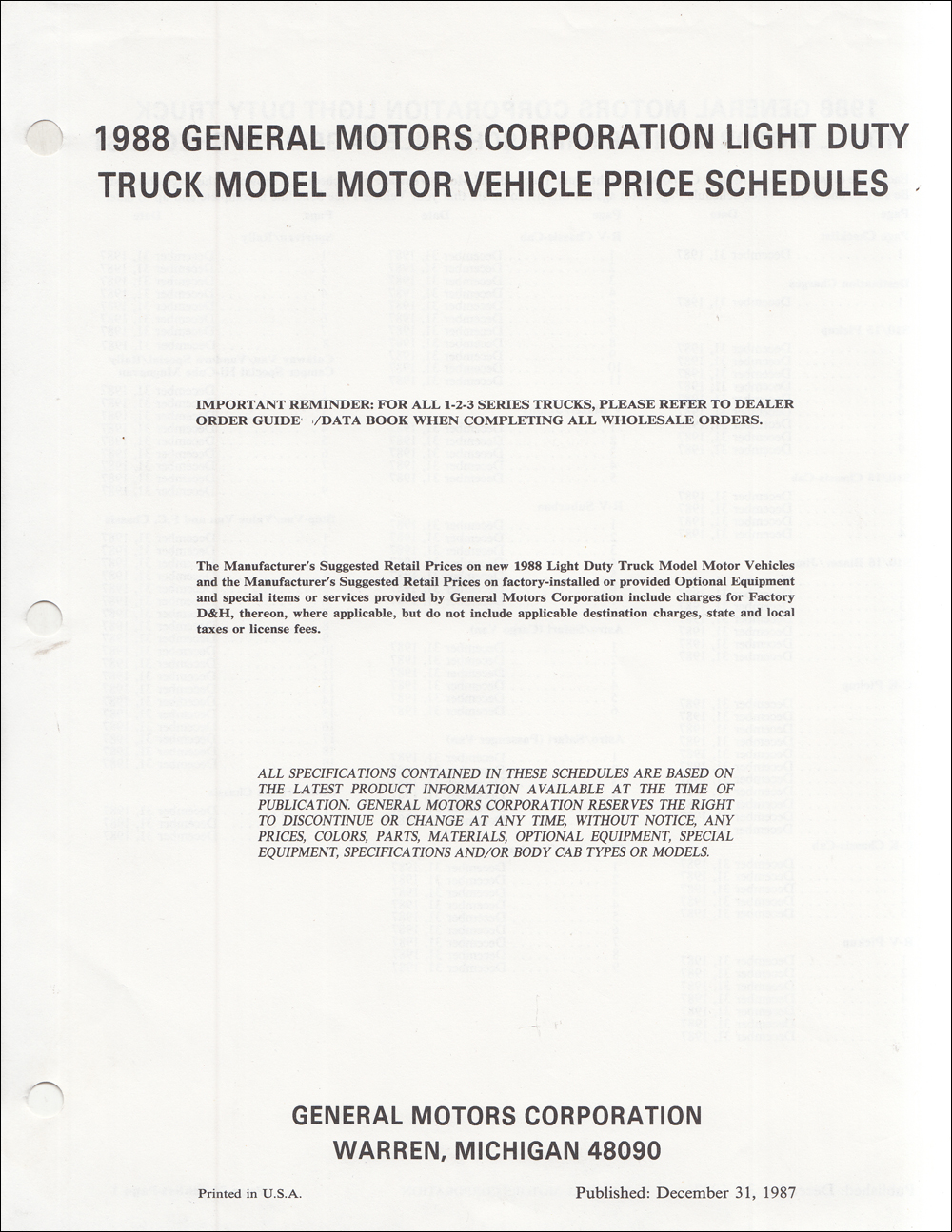 1988 Chevrolet C/K Pickup Truck Repair Shop Manual Original