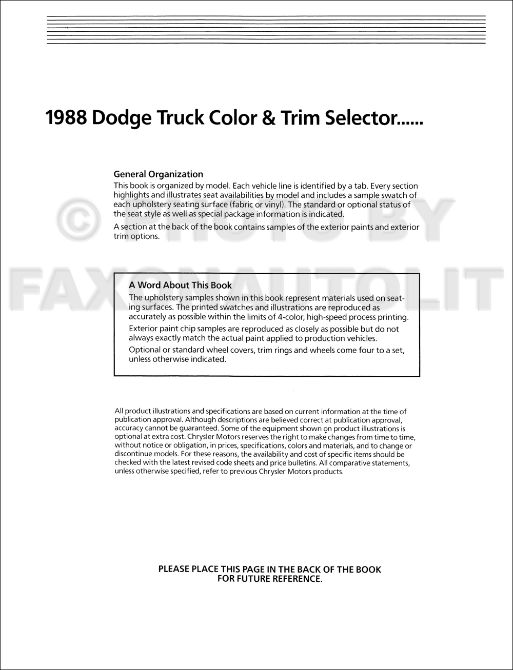 1988 dodge truck colors