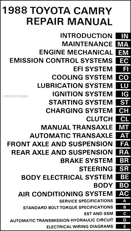 1988 Toyota Camry Repair Shop Manual Original