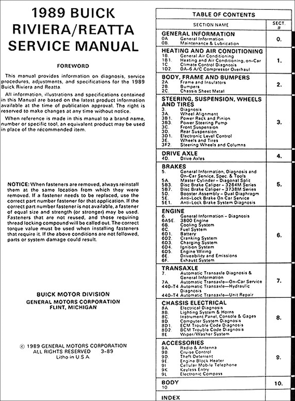 1989 Buick Riviera & Reatta Shop Manual Original. click on thumbnail to zoom