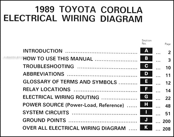 1989 Toyota Corolla Wiring Diagram Manual Original