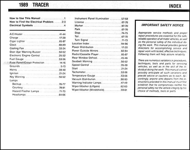 1989 Mercury Tracer Wiring Diagram