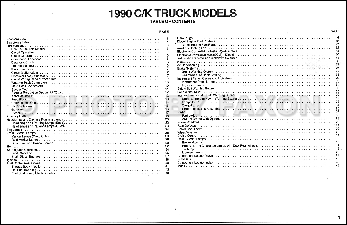 1990 Chevy C/K Pickup Wiring Diagram Manual Original