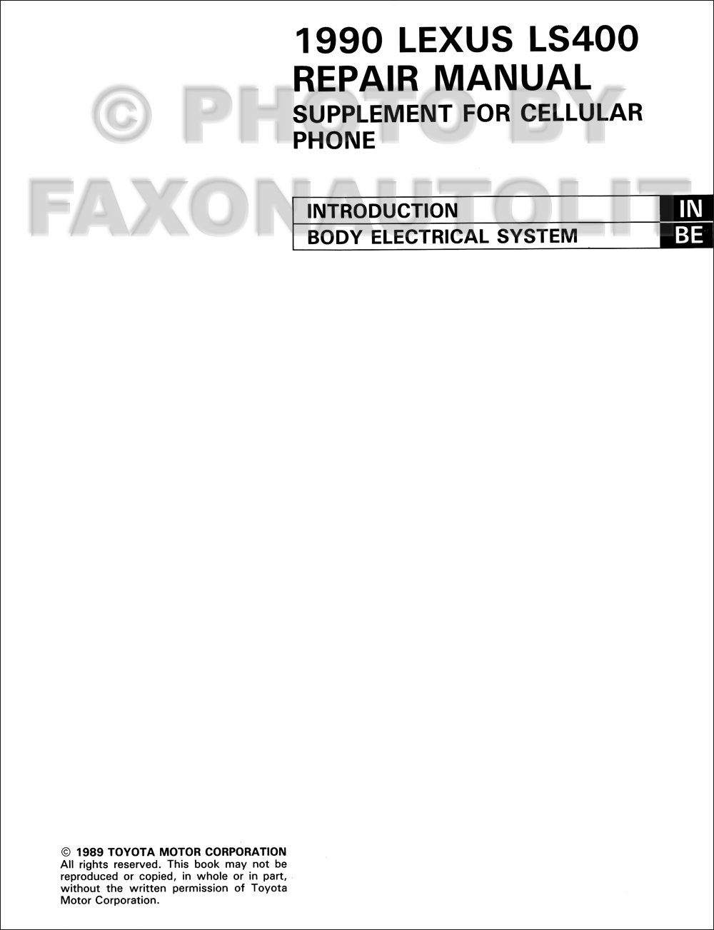 1990 Lexus LS 400 Cellular Phone Repair Shop Manual Supplement Original. click on thumbnail to zoom