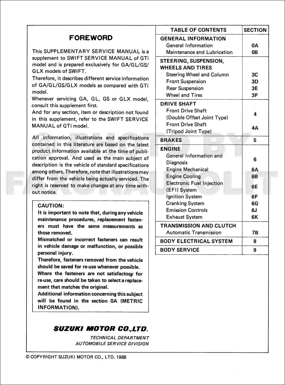 1990 Suzuki Swift Sedan Repair Manual Supplement Original. click on thumbnail to zoom