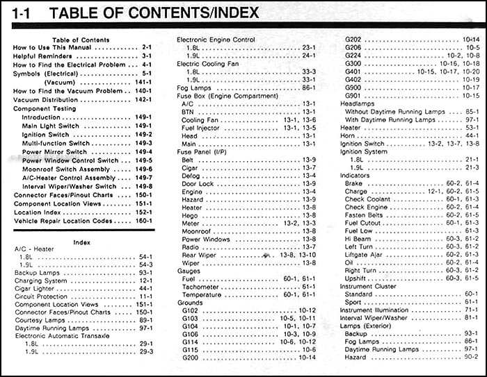 1991 Ford Escort Mercury Tracer Electrical Troubleshooting Manual