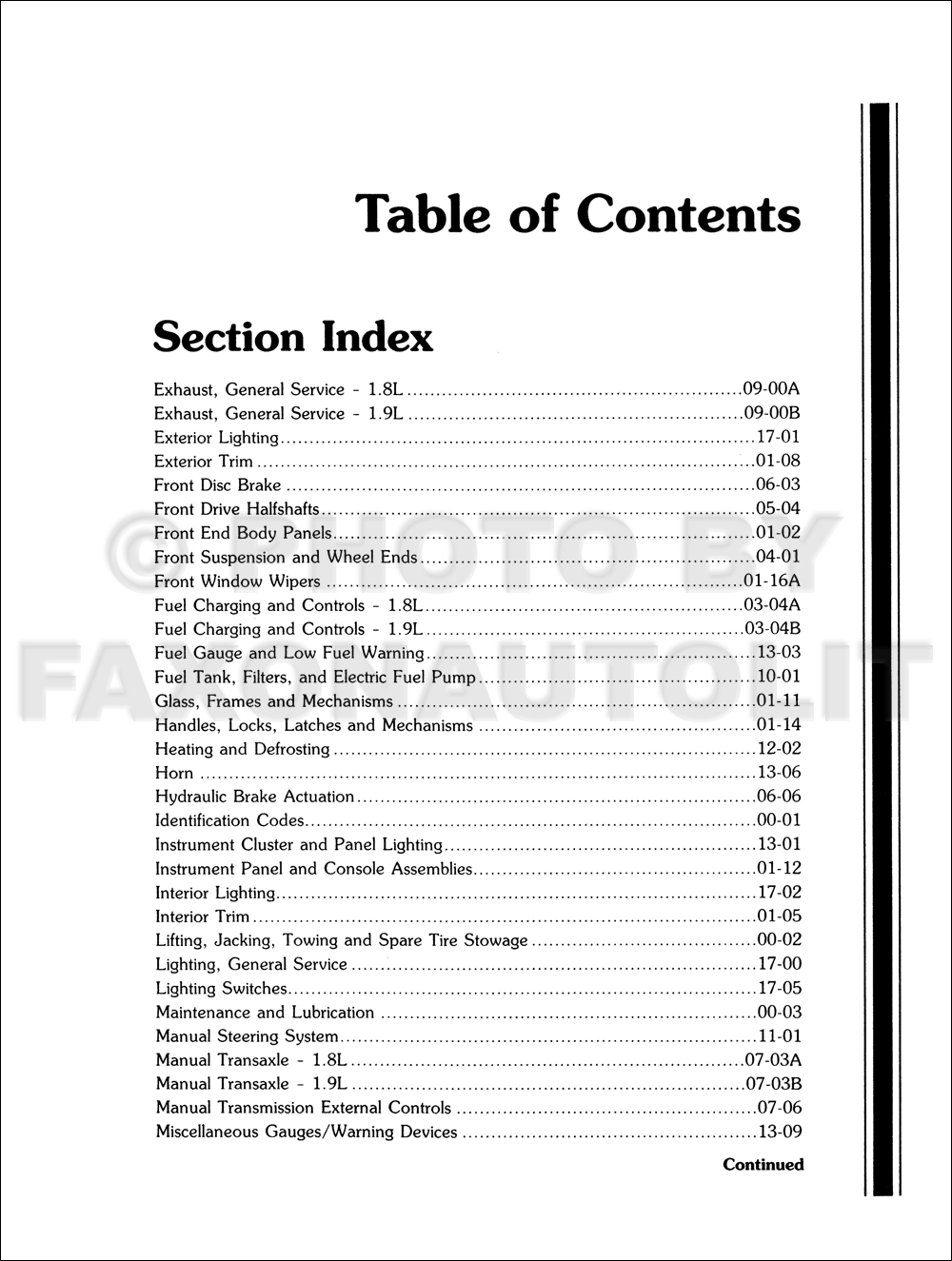 1991 Ford Escort and Mercury Tracer Shop Manual Original · Table of  Contents. click on thumbnail to zoom