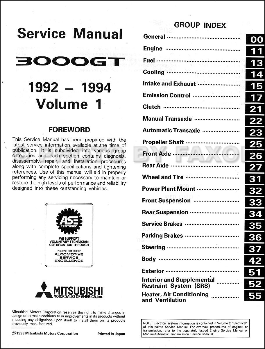 1992-1994 Mitsubishi 3000GT Original Repair Shop Manual 2 Vol. Set