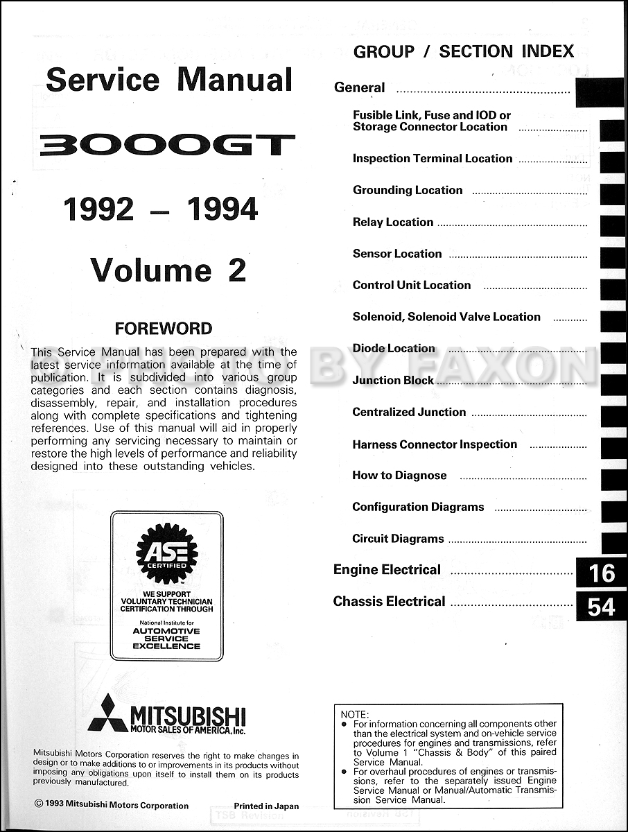 1992-1994 Mitsubishi 3000GT Original Repair Shop Manual 2 Vol. Set