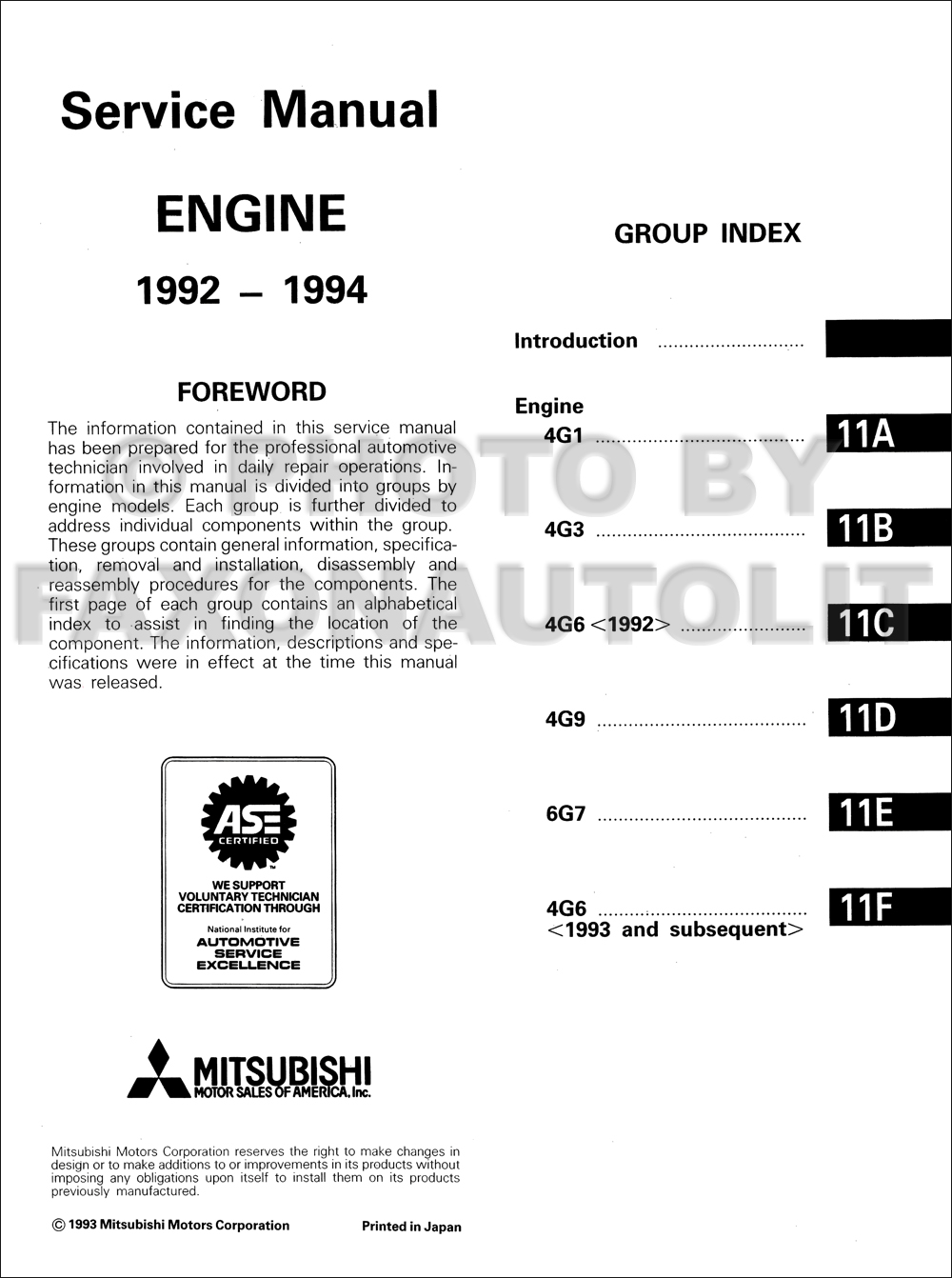 ... Mitsubishi Engine Overhaul Manual Original. click on thumbnail to zoom