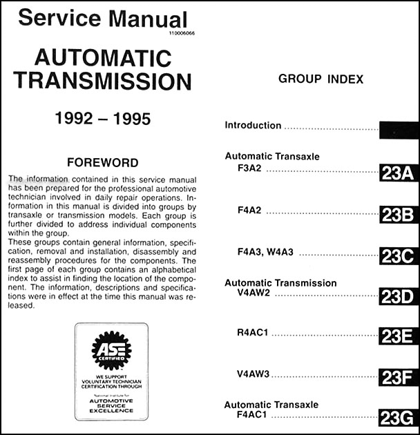 19921995 Mitsubishi Automatic Transmission Overhaul Manual Original