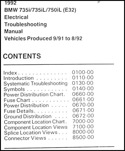 1992 BMW 735i 735iL 750iL Electrical Troubleshooting Manual E32
