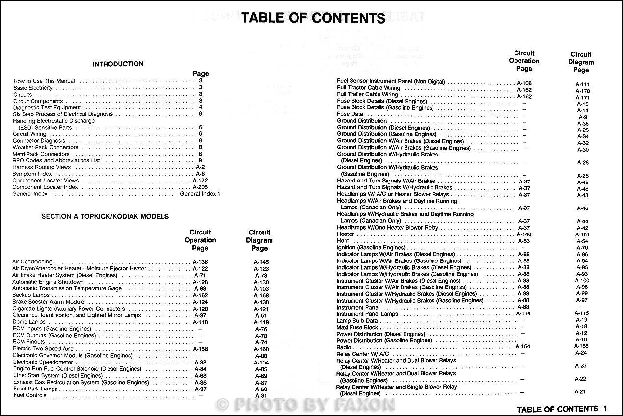 1992 Chevy Kodiak, GMC Topkick and P6 Wiring Diagram Manual Original