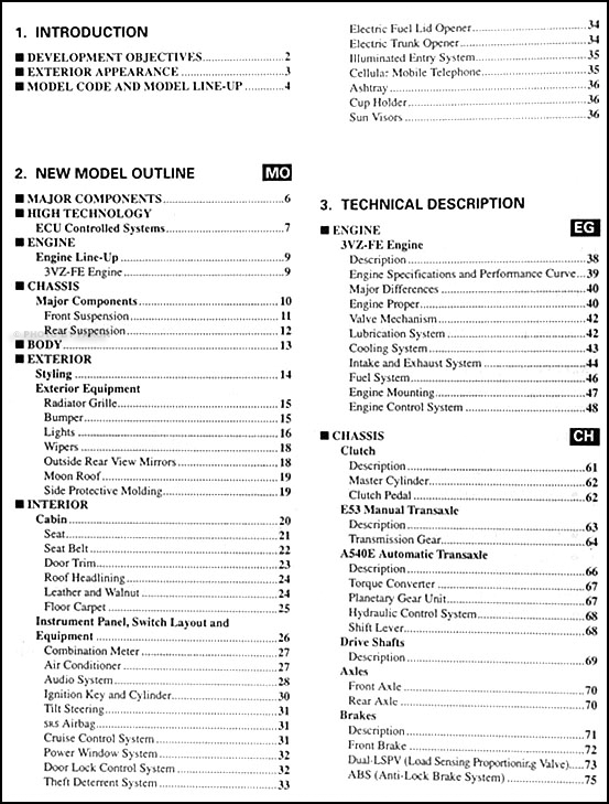 1992 Lexus ES 300 Features Manual Original