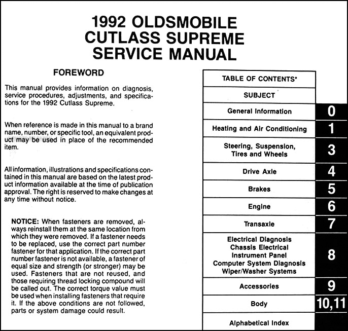 1992 Oldsmobile Cutlass Supreme Repair Shop Manual Original ssl wiring diagram 