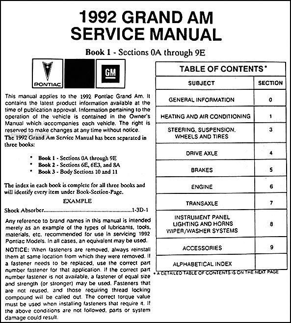 Pontiac grand am service manual