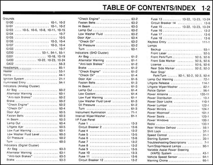 1992 Ford Taurus and Mercury Sable Electrical Troubleshooting Manual