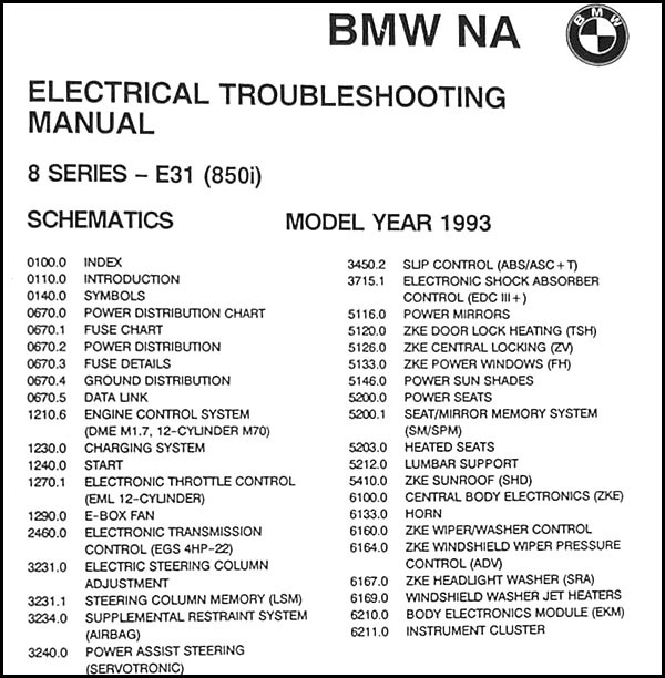 1993 BMW 850i Electrical Troubleshooting Manual