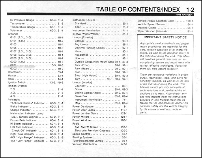 1993 Ford Ranger Electrical and Vacuum Troubleshooting Manual Original