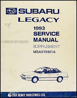 1993 Subaru Legacy Repair Shop Manual Supplement Original