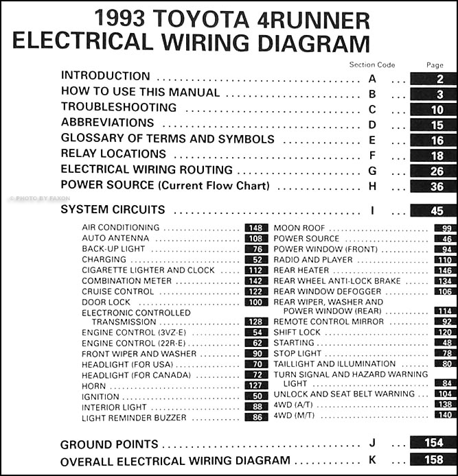 1993 Toyota 4Runner Wiring Diagram Manual Original