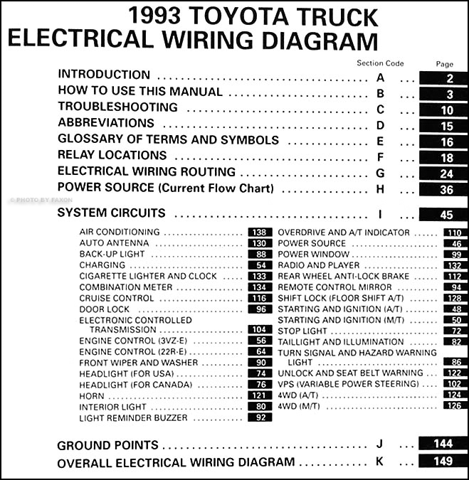 1993 Toyota Pickup Truck Wiring Diagram Manual Original