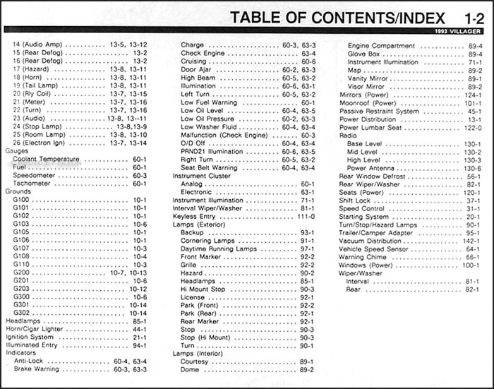 1993 Mercury Villager Electrical and Vacuum Troubleshooting Manual