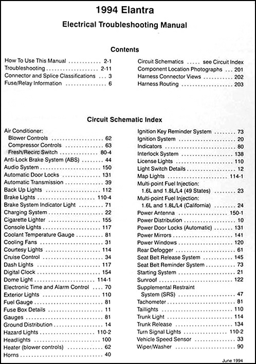 1994 Hyundai Elantra Electrical Troubleshooting Manual Original