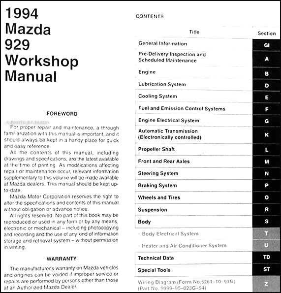 1994 Mazda 929 Repair Shop Manual Original