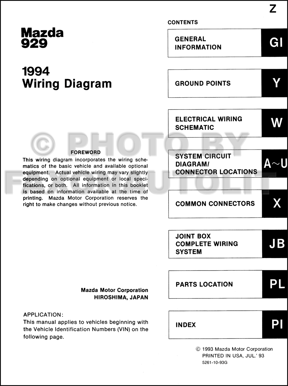 1994 Mazda 929 Wiring Diagram Manual Original