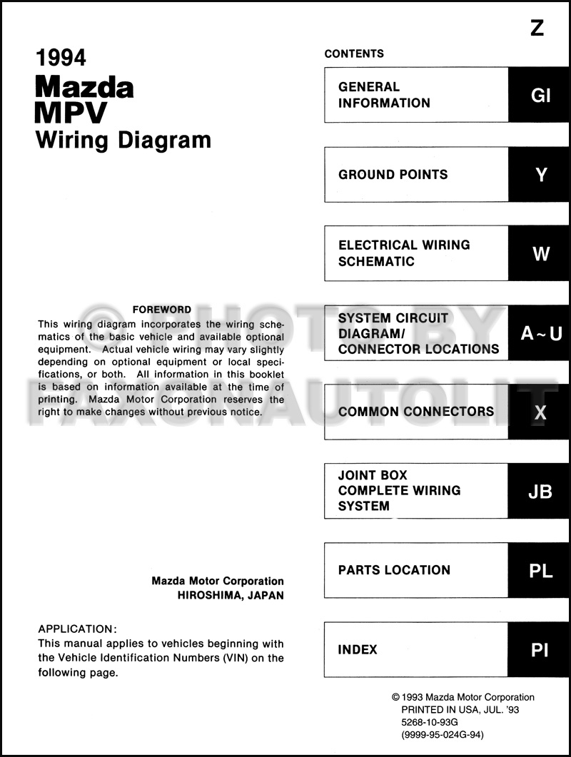 1994 Mazda Mpv Wiring Diagram Manual Original