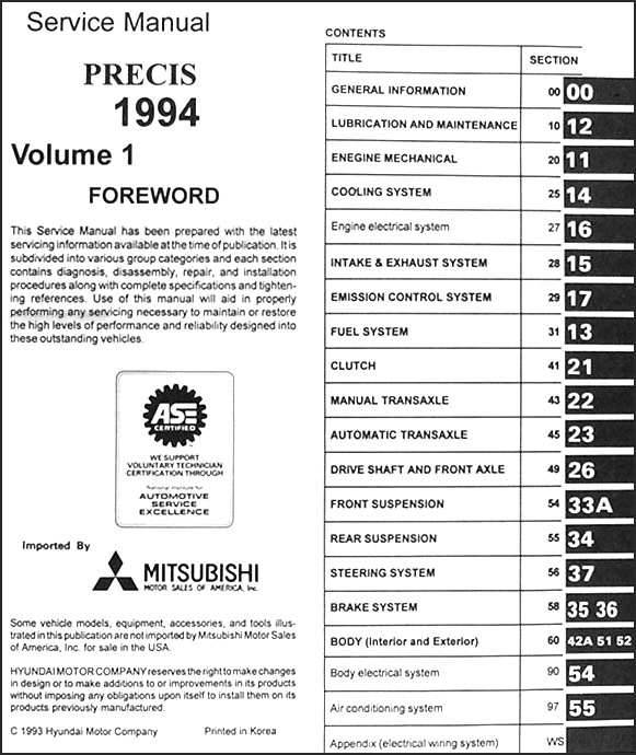 1994 Mitsubishi Precis Repair Shop Manual Set Original