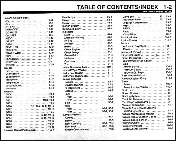 1994 Ford Thunderbird Mercury Cougar Electrical Troubleshooting Manual