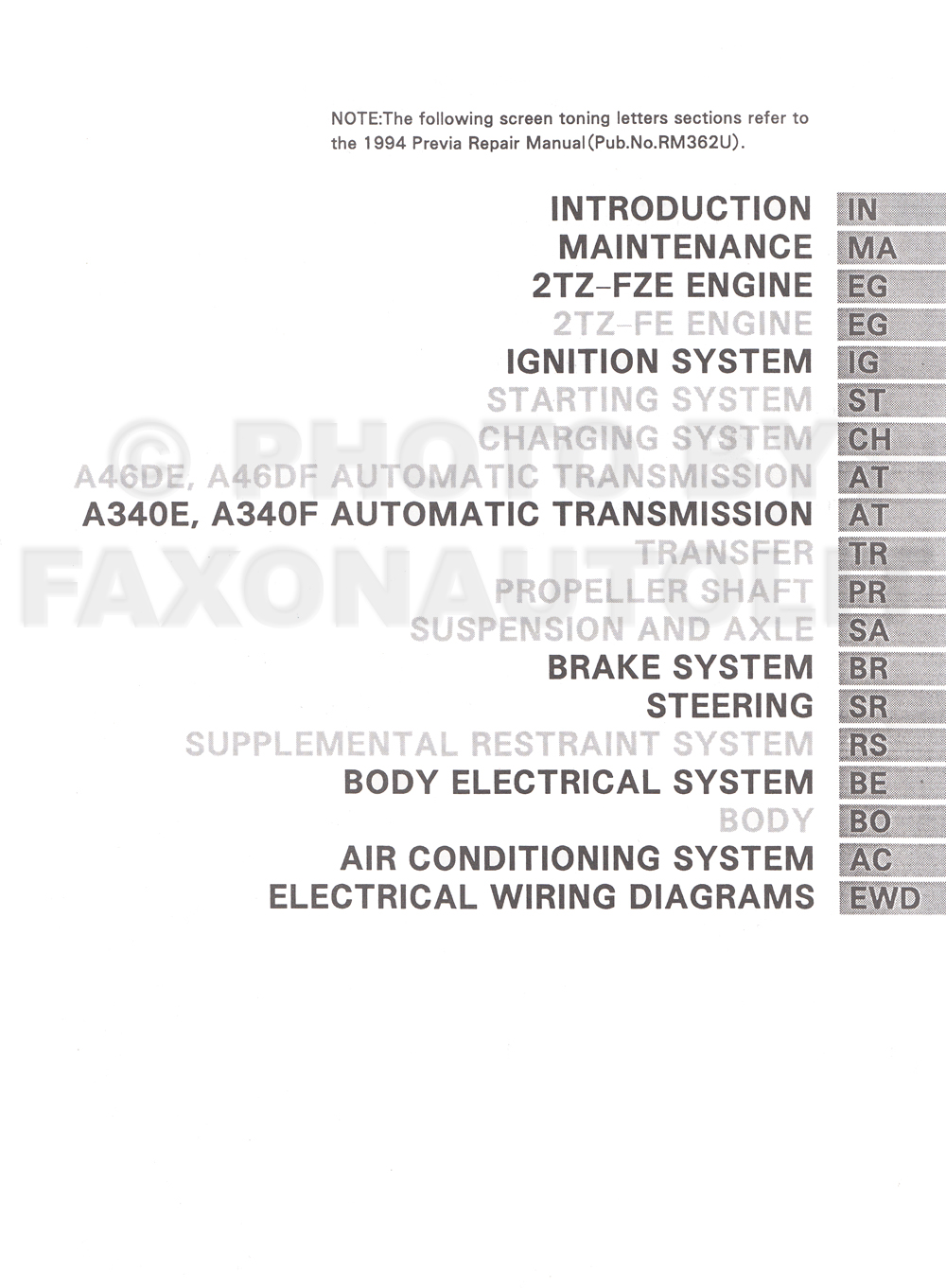 1994 Toyota Previa Van Repair Manual Original. click on thumbnail to zoom