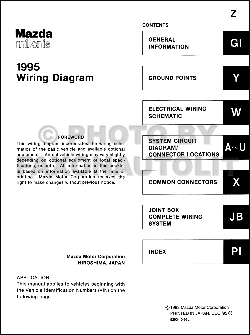 1995 Mazda Millenia Wiring Diagram Manual Original