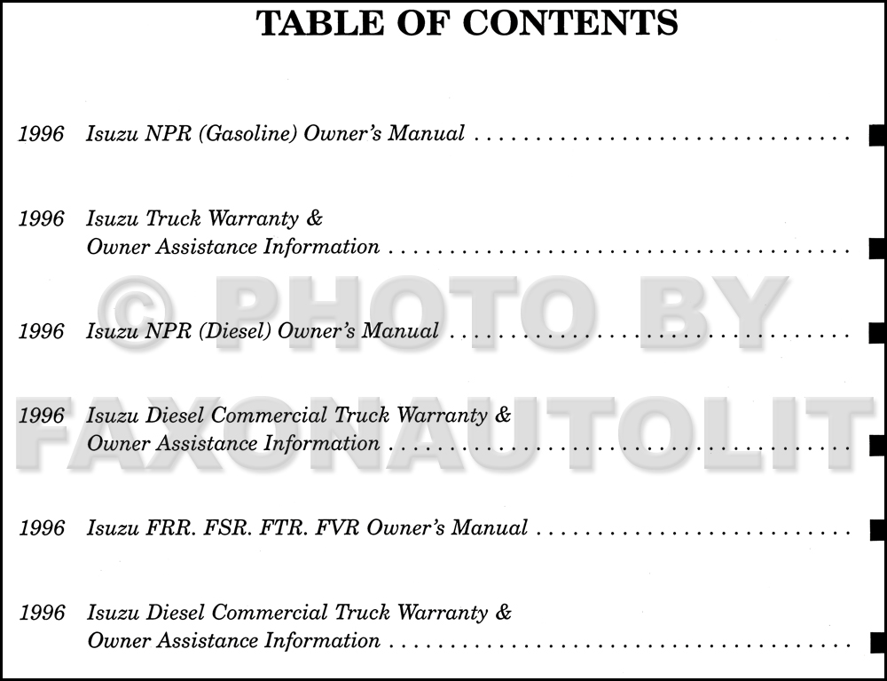 1996 Isuzu CV Truck Owner's Manual Original Reference Book NPR FRR FSR